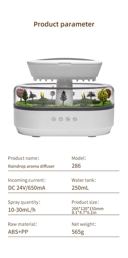 Detalle vapor humidificador efecto lluvia SomniaDrop — humidificación suave