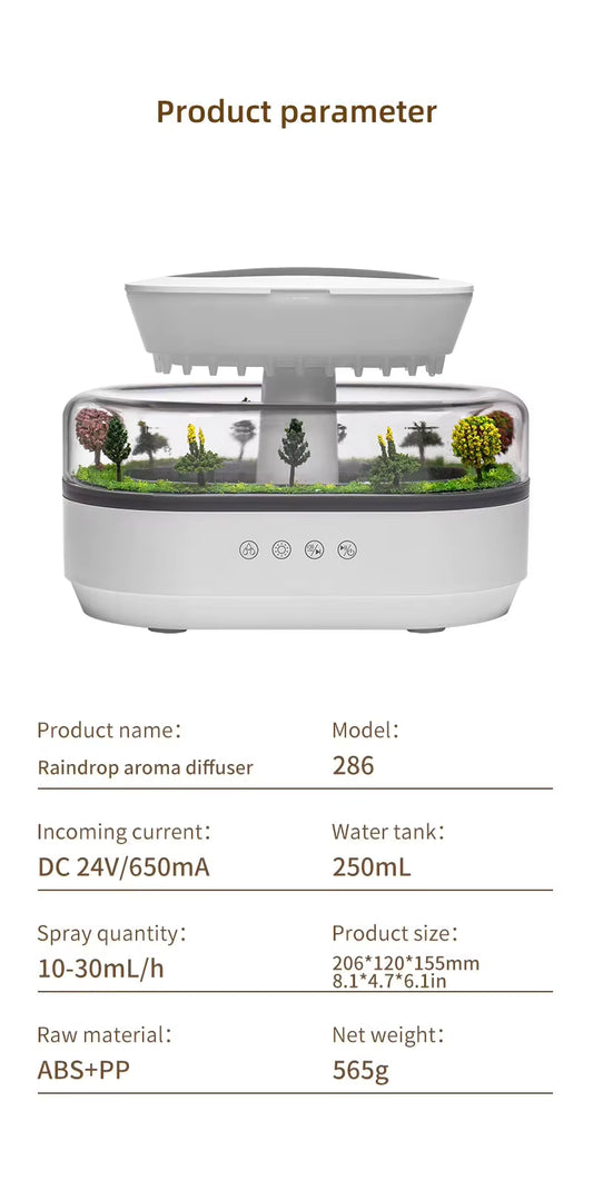 Detalle vapor humidificador efecto lluvia SomniaDrop — humidificación suave