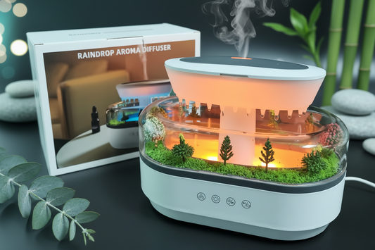 Humidificador efecto lluvia SomniaDrop — aromaterapia y bienestar
