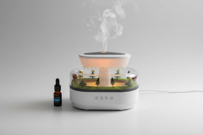 Humidificador efecto lluvia SomniaDrop con luz LED ambiental — dormitorio