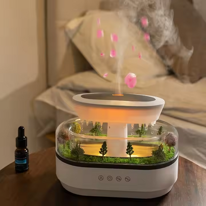 ideo demostrativo del humidificador efecto lluvia con aromaterapia en funcionamiento - visualización del efecto de gotas de agua