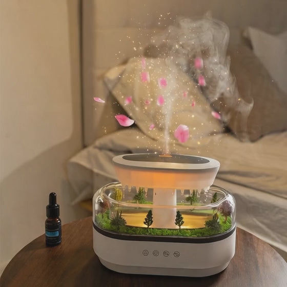 Video del humidificador efecto lluvia en acción - ambiente relajante y vapor aromático